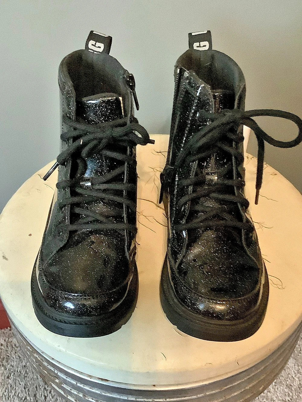 UGG Black Patent Sparkle Combat Boots - Girls 2.
